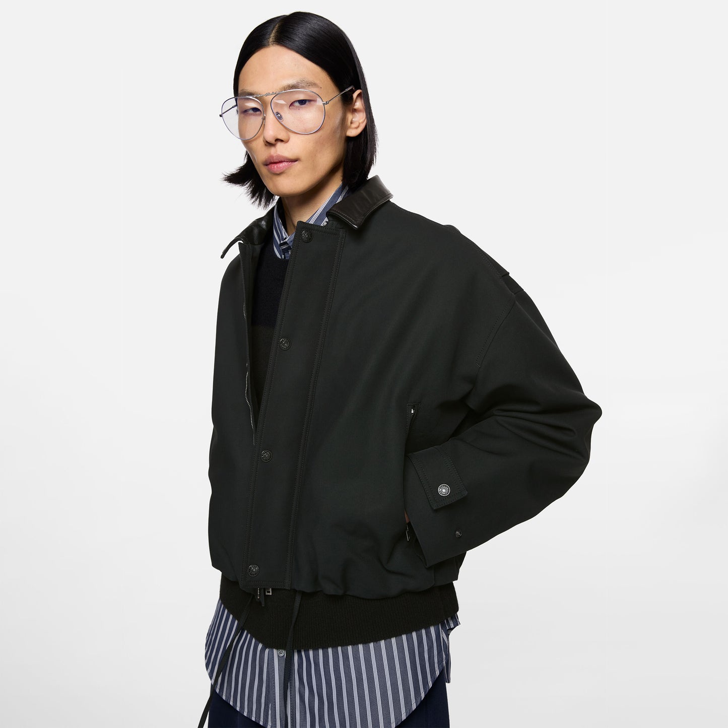 
                  
                    BOMBER WITH LEATHER COLLAR
                  
                