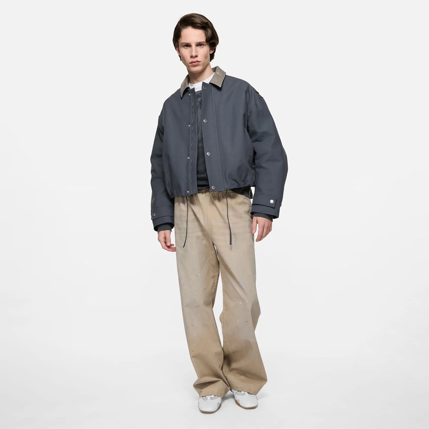 
                  
                    BOMBER WITH LEATHER COLLAR
                  
                