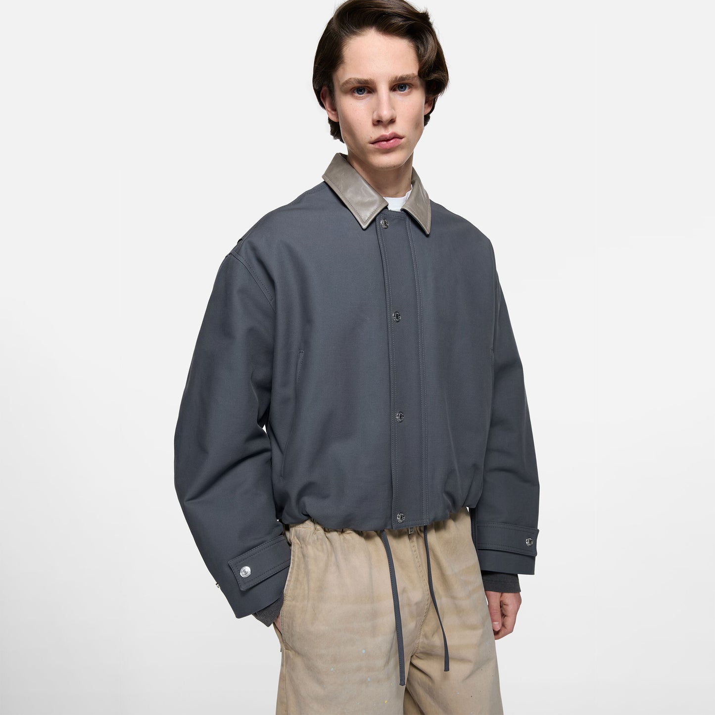 
                  
                    BOMBER WITH LEATHER COLLAR
                  
                