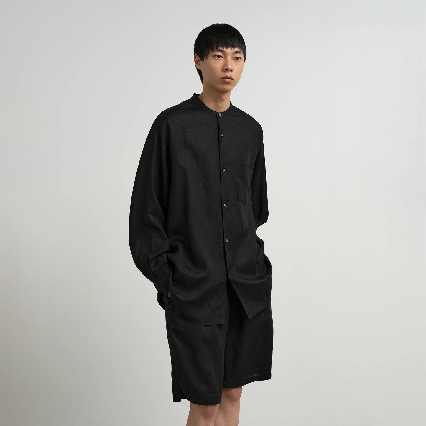 
                  
                    LINEN L/S OVERSIZED BAND COLLAR SHIRT
                  
                