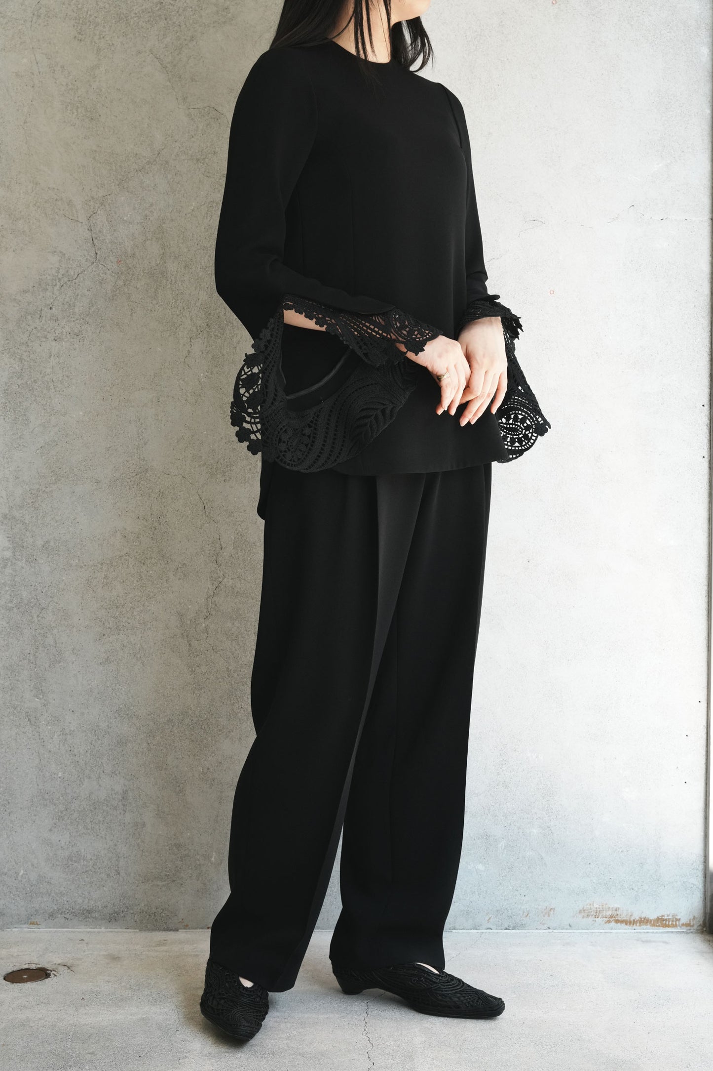 
                  
                    Triacetate Polyester Georgette High Waisted Trousers - black
                  
                