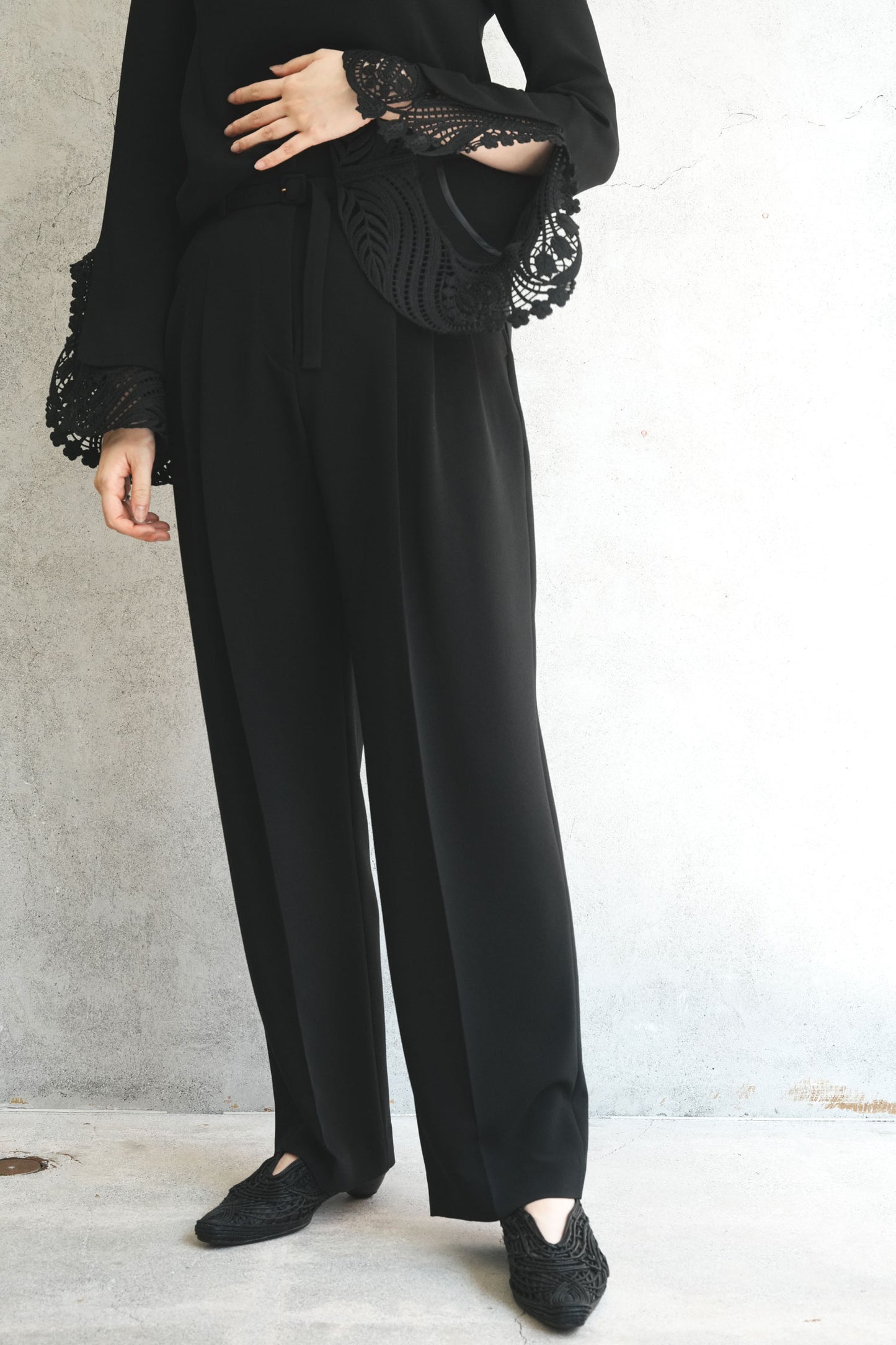 
                  
                    Triacetate Polyester Georgette High Waisted Trousers - black
                  
                