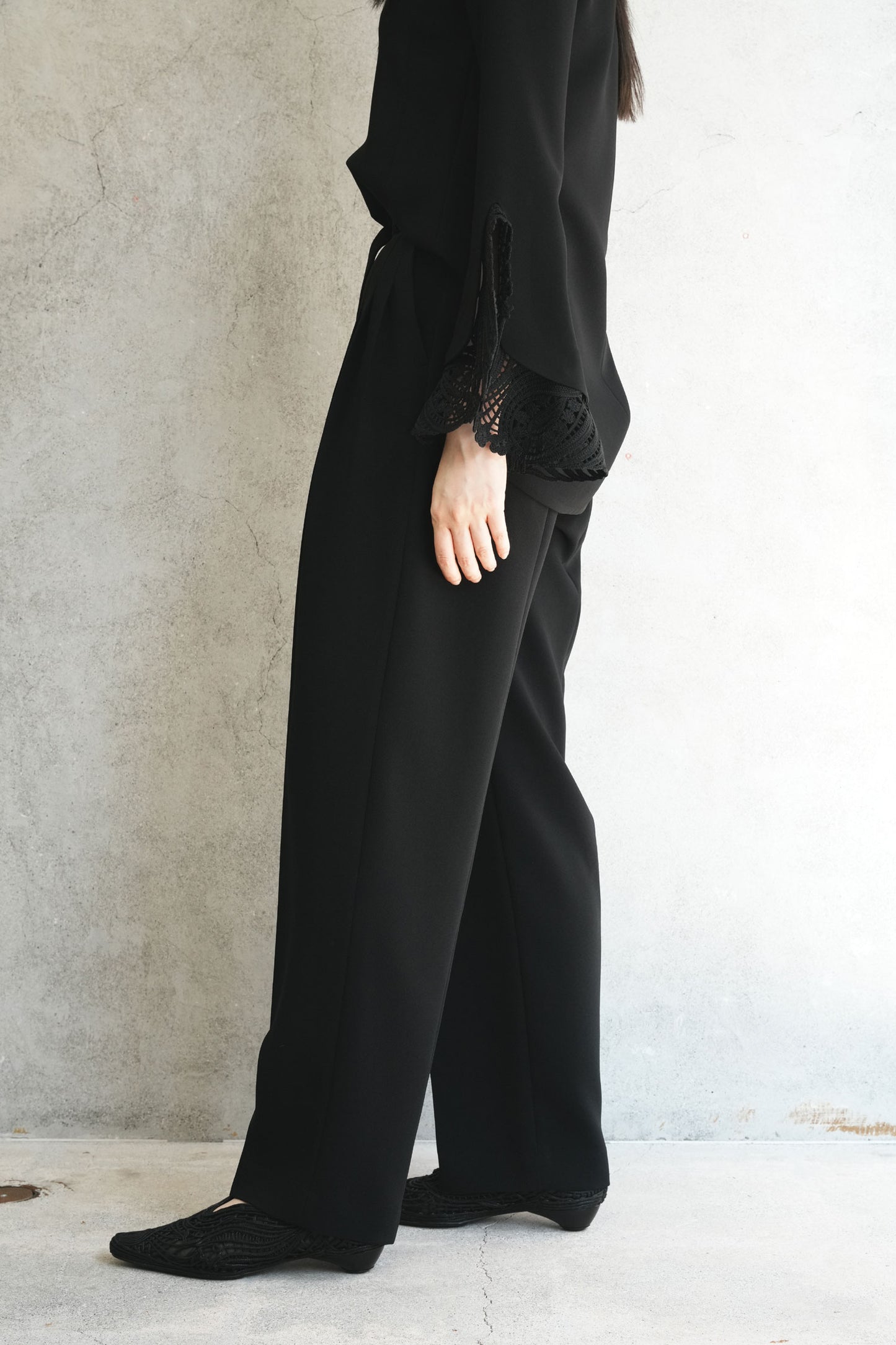 
                  
                    Triacetate Polyester Georgette High Waisted Trousers - black
                  
                