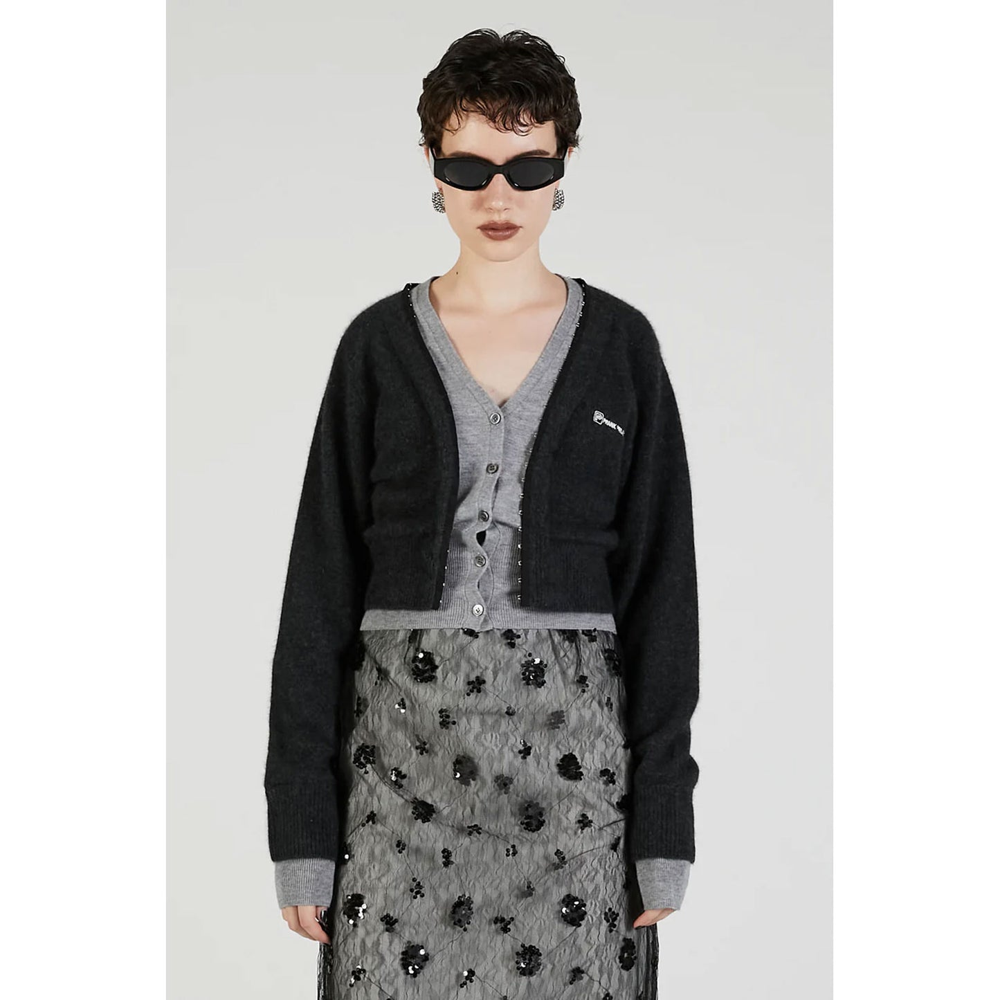 
                  
                    V-Neck Layered CardiganC.GREY-
                  
                