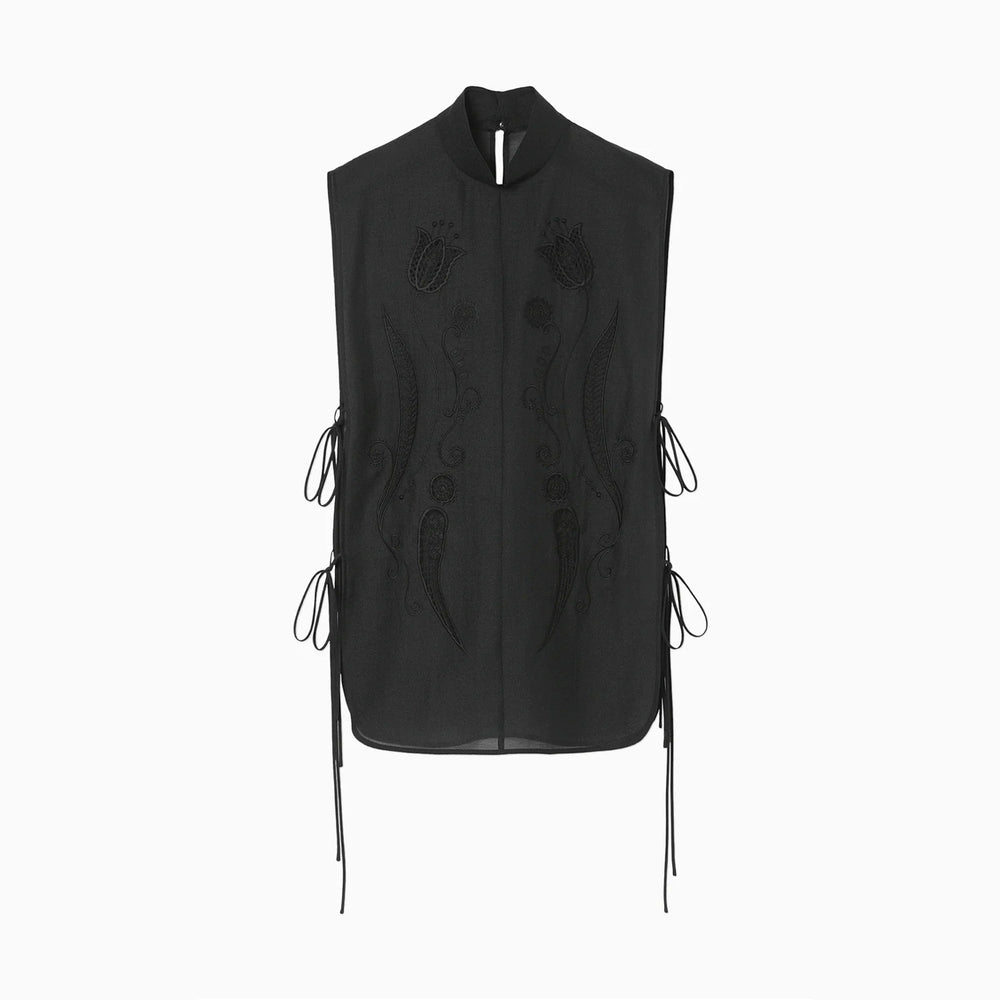 Sheer Embroidery Vest - black