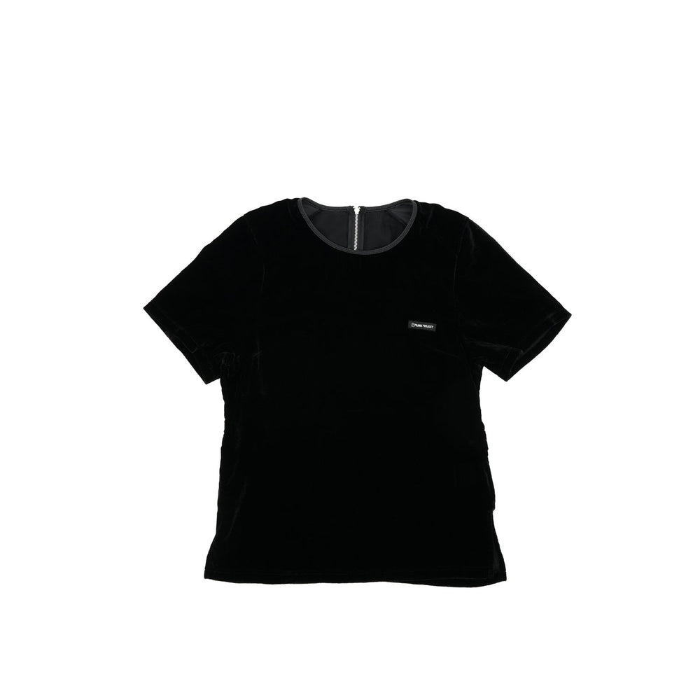 Shoulder Gathered Velour T-Shirt-C.GREY-