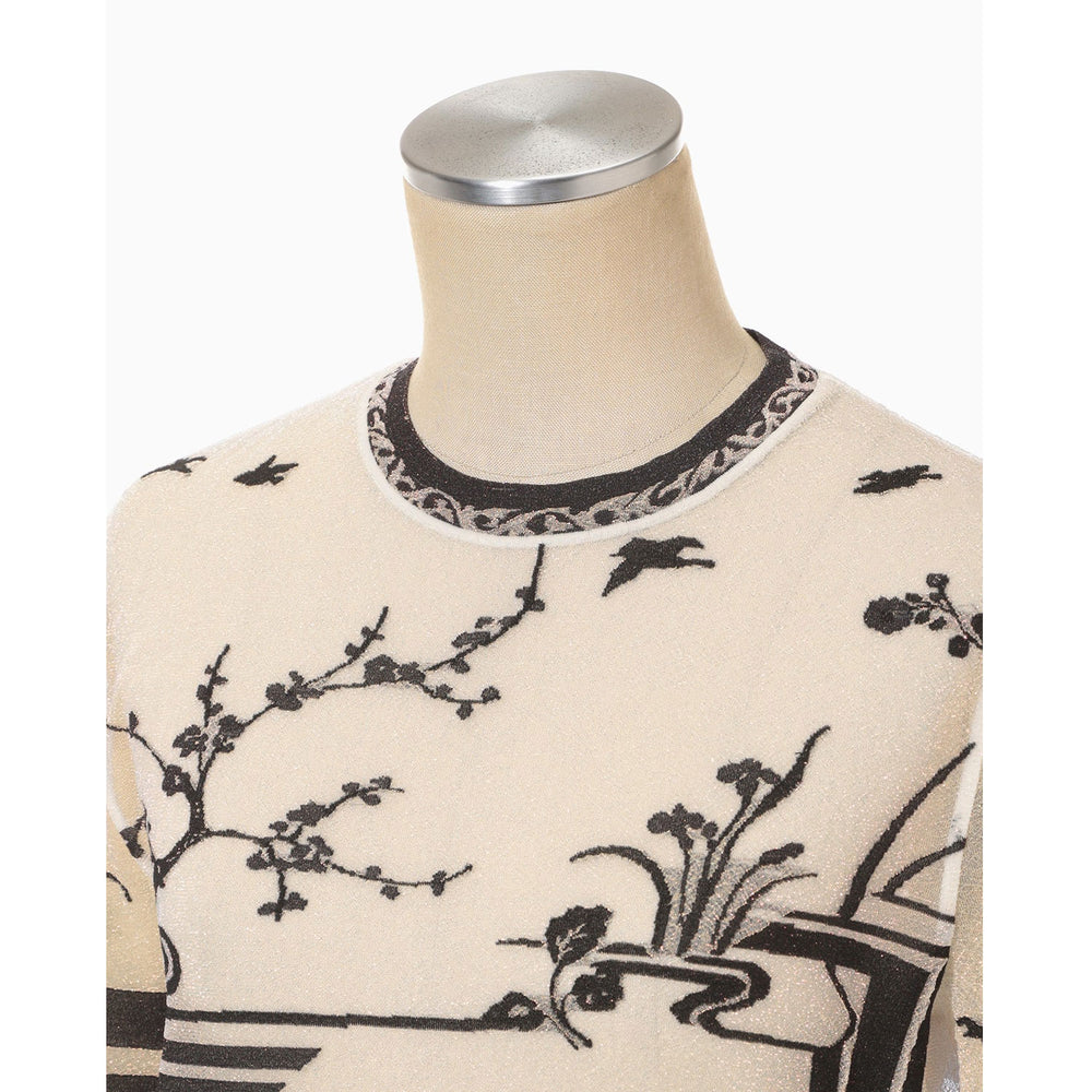 Nature Pattern Sheer Knitted Crew Neck Top-black – OBLIGE
