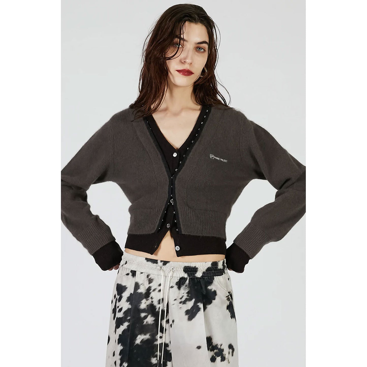 
                  
                    V-Neck Layered CardiganC.GREY-
                  
                