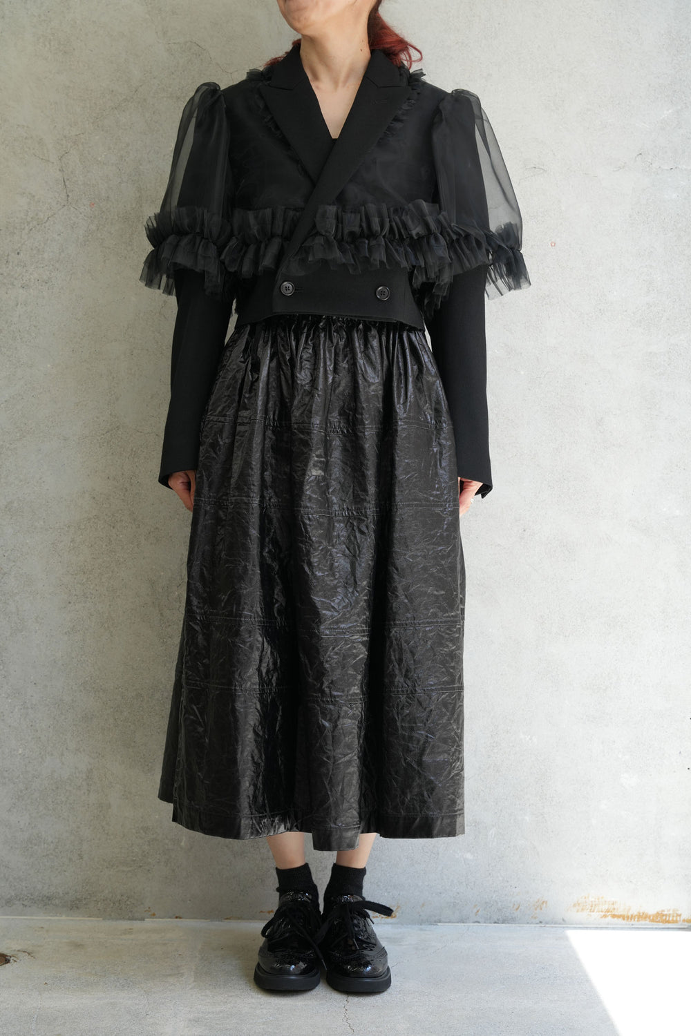 チュールレイヤードショートジャケット-BLACK- – OBLIGE