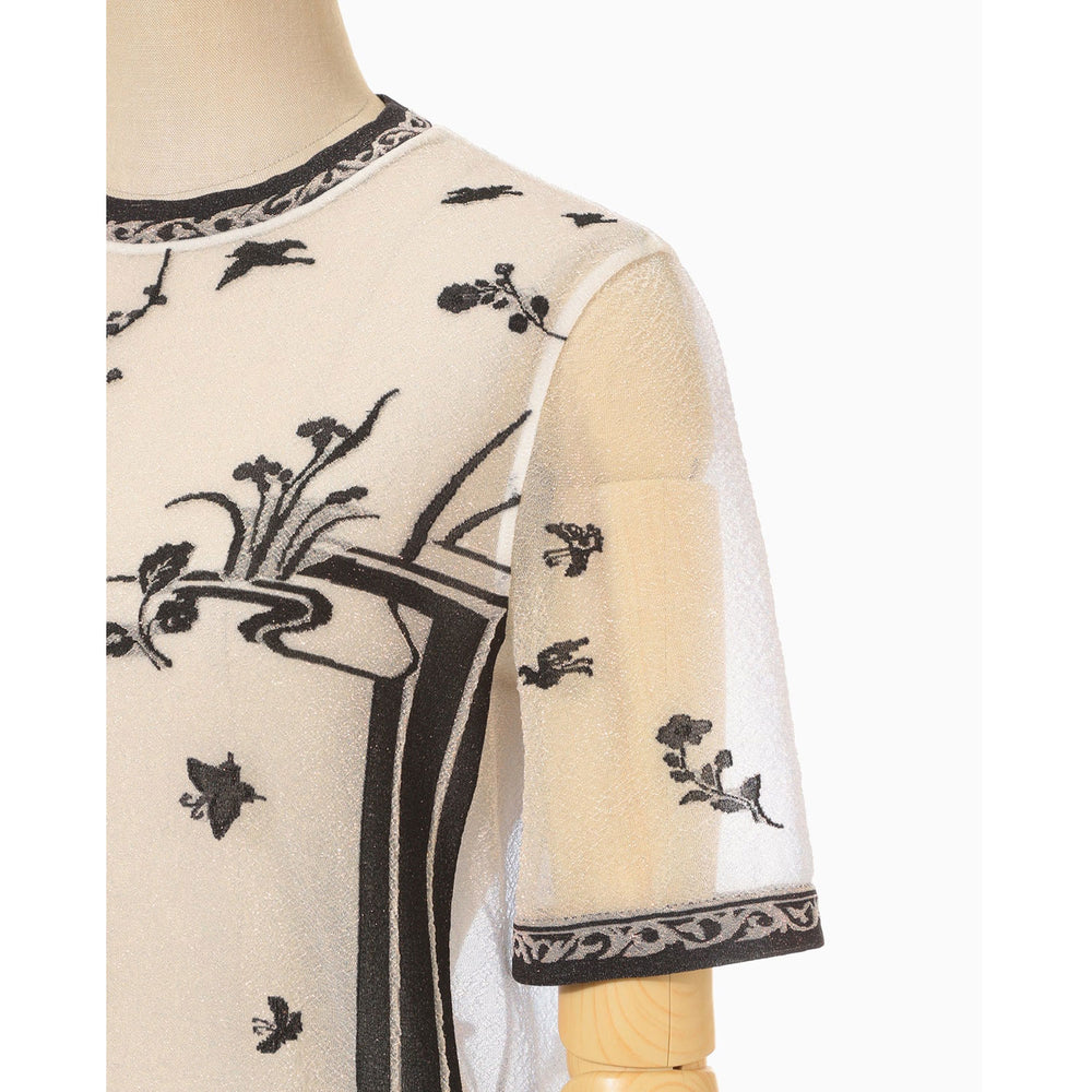 Nature Pattern Sheer Knitted Crew Neck Top-black – OBLIGE