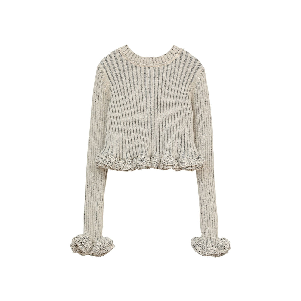 W FACE SHORT FRILLED KNIT TOPS -WHITE- – OBLIGE