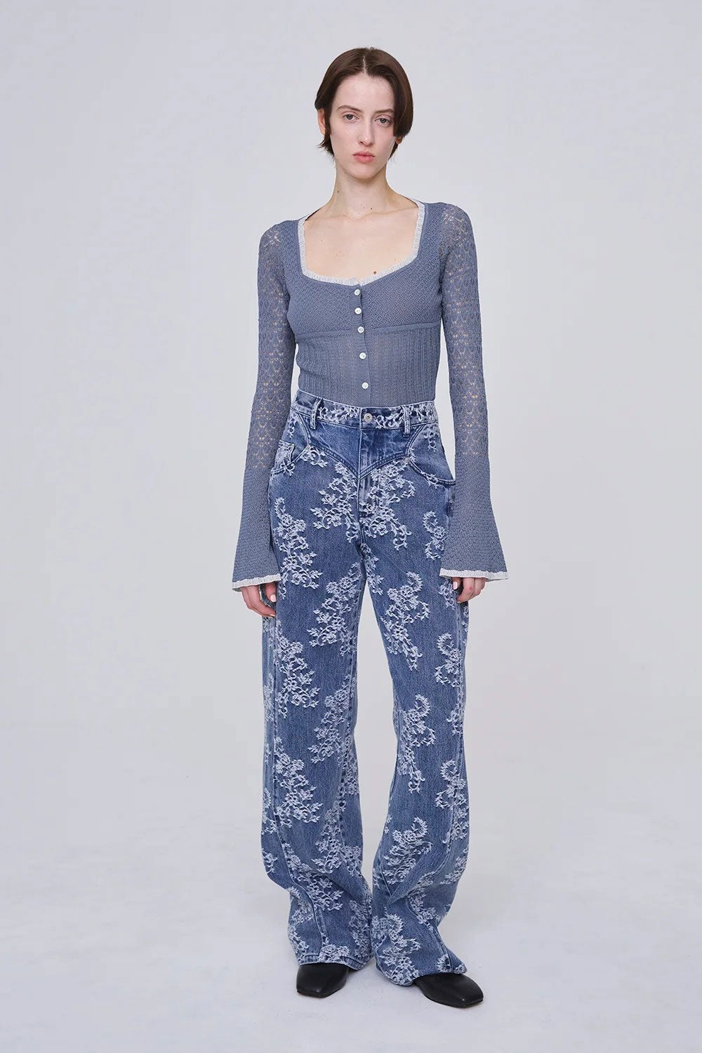 
                  
                    LACE-JACQUARD DENIM STRAIGHT JEANS
                  
                