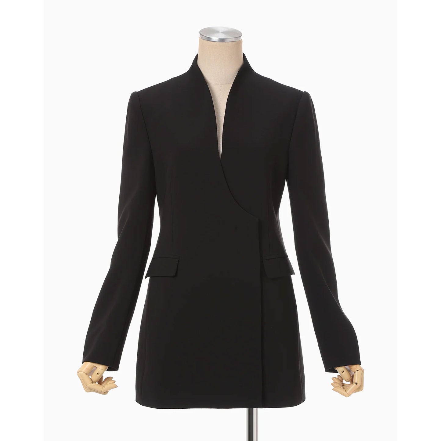 
                  
                    Acetate Polyester Collarless Double Breasted Suit Jacket - black
                  
                