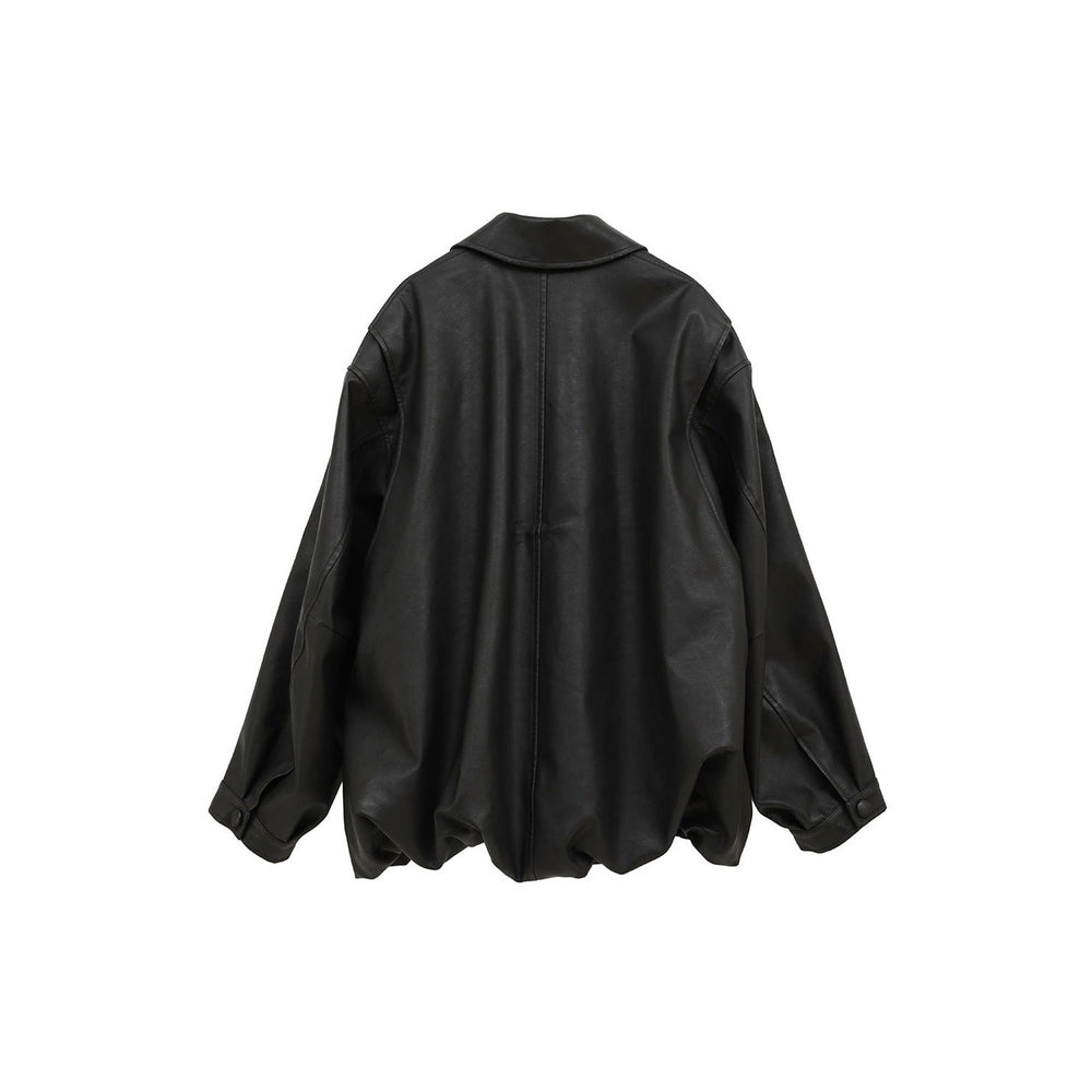 
                  
                    FAKE LEATHER BALLOON JACKET-BLACK-
                  
                