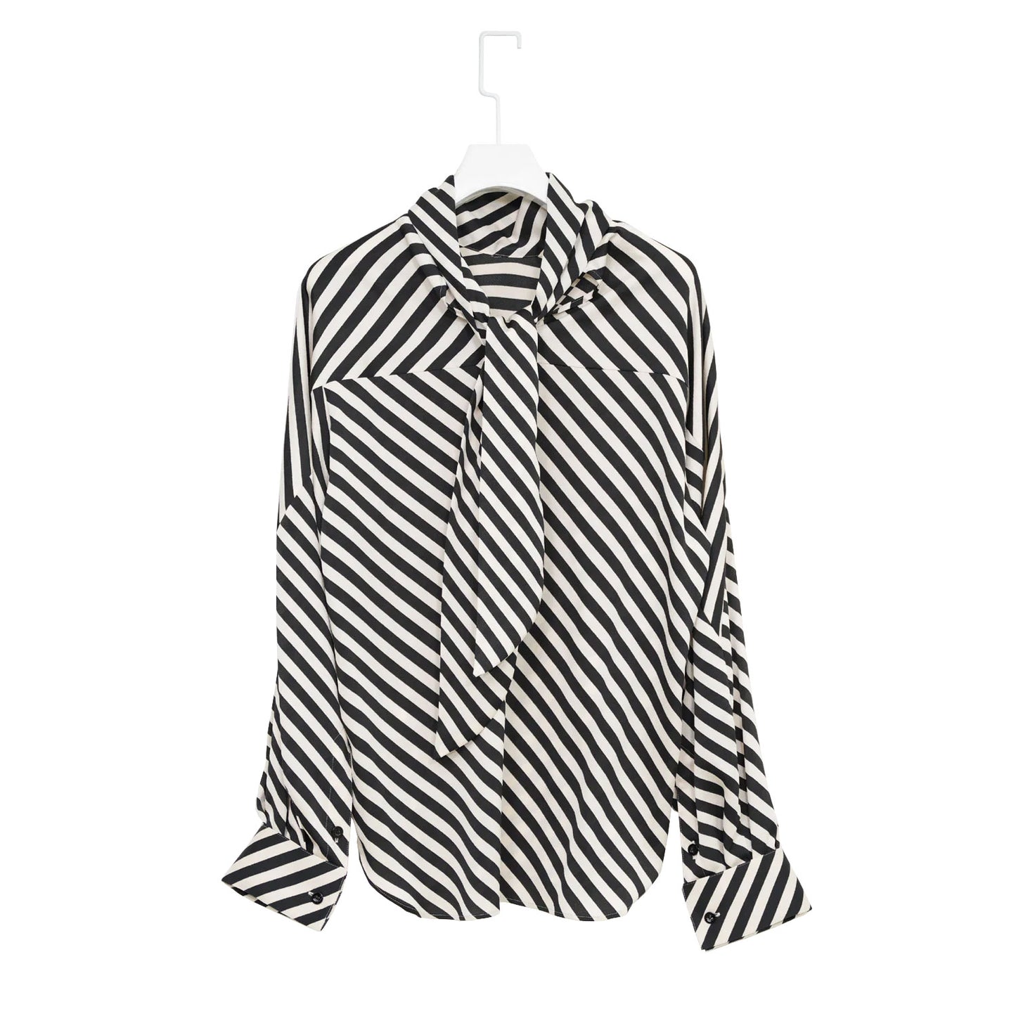 
                  
                    STRIPE HAMMER SATIN BACK RIBBON BLOUSE
                  
                