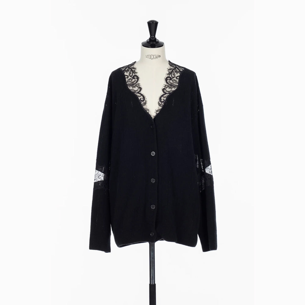 
                  
                    OVERSIZED HAIRY LACE PANELED KNIT CARDIGAN
                  
                