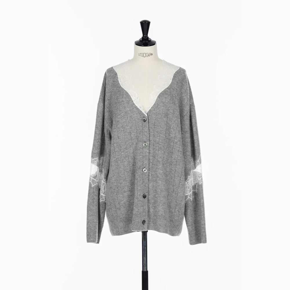 
                  
                    OVERSIZED HAIRY LACE PANELED KNIT CARDIGAN
                  
                
