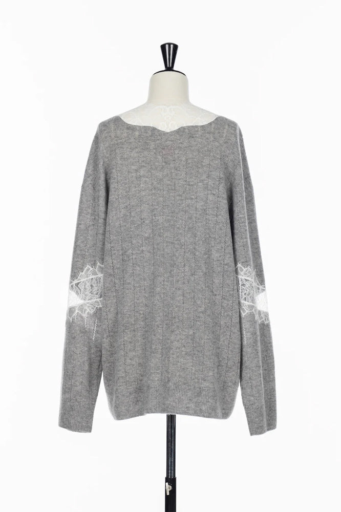 
                  
                    OVERSIZED HAIRY LACE PANELED KNIT CARDIGAN
                  
                