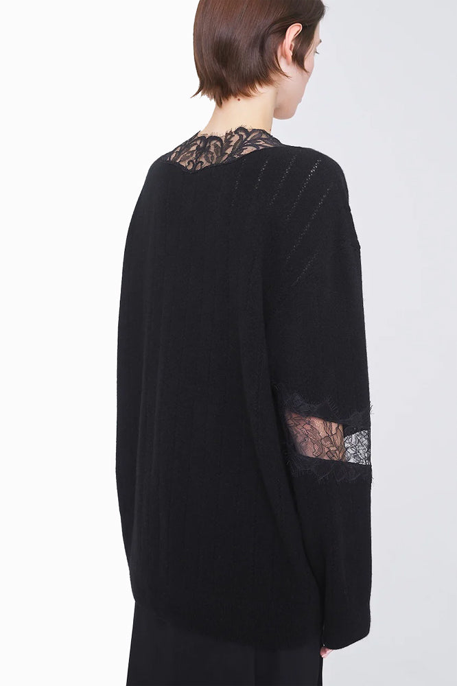 
                  
                    OVERSIZED HAIRY LACE PANELED KNIT CARDIGAN
                  
                
