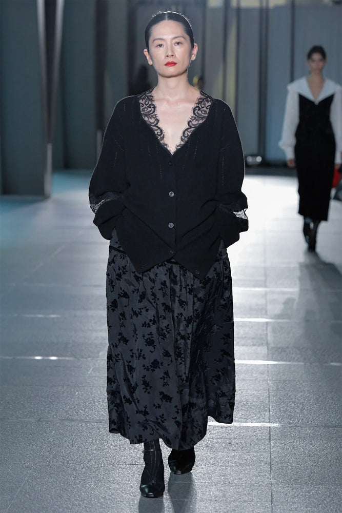 
                  
                    OVERSIZED HAIRY LACE PANELED KNIT CARDIGAN
                  
                