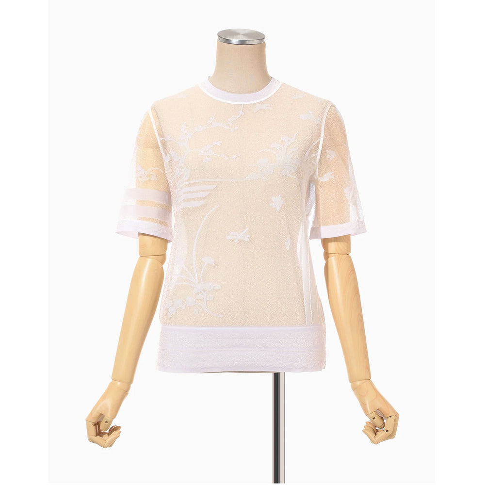トップス Nature Pattern Sheer Knitted Crew Neck Nature Pattern Sheer Knitted Crew Neck Top-white – OBLIGE