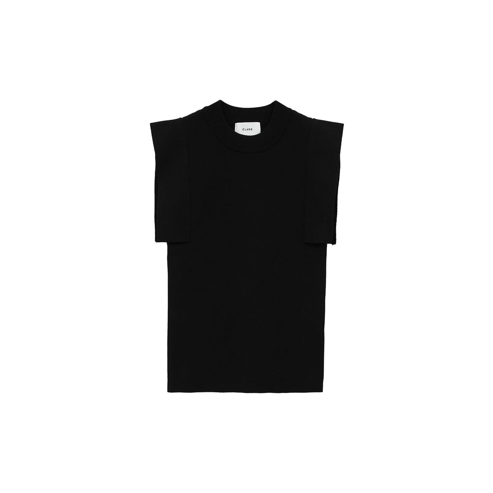 SQUARE SLEEVE KNIT TOPS -BLACK-