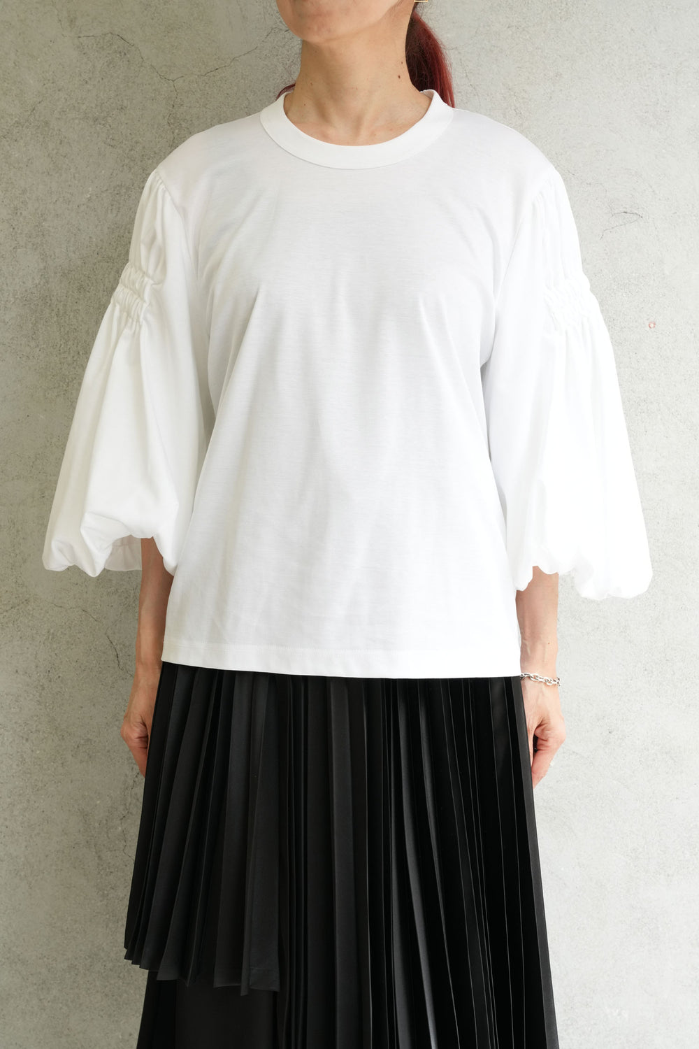 スリードッツ　バルーンスリーブブルゾン　ホワイト シャーリングバルーンスリーブTOPS-BLACK- – OBLIGE