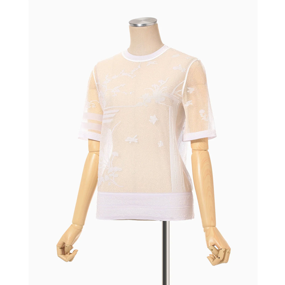 トップス Nature Pattern Sheer Knitted Crew Neck Nature Pattern Sheer Knitted Crew Neck Top-white – OBLIGE