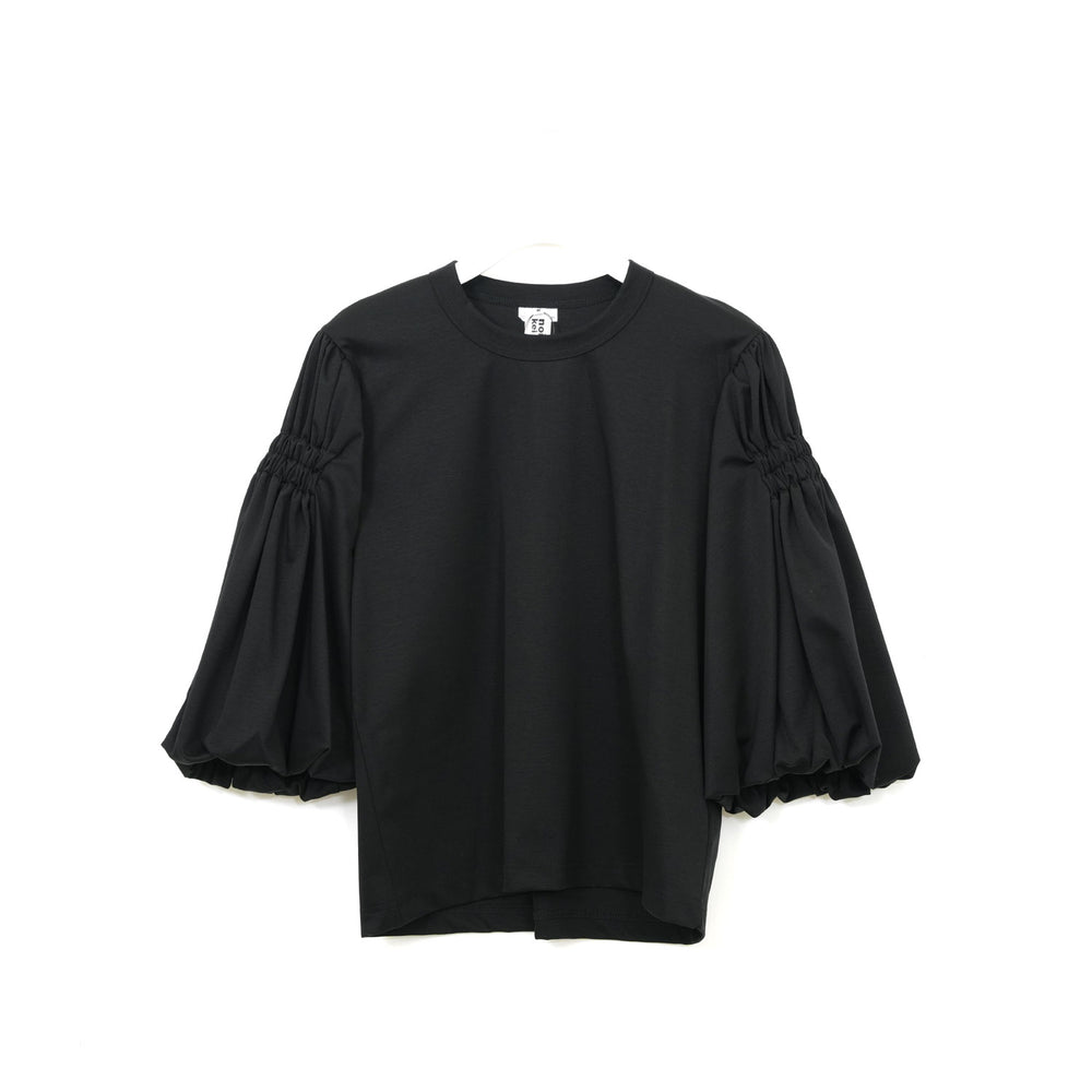 シャーリングバルーンスリーブTOPS-BLACK-
