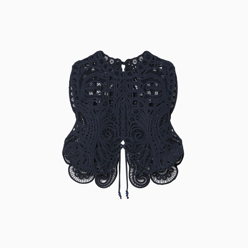 Cord Embroidery Vest - navy