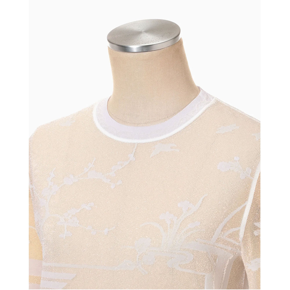 Nature Pattern Sheer Knitted Crew Neck Top-white – OBLIGE