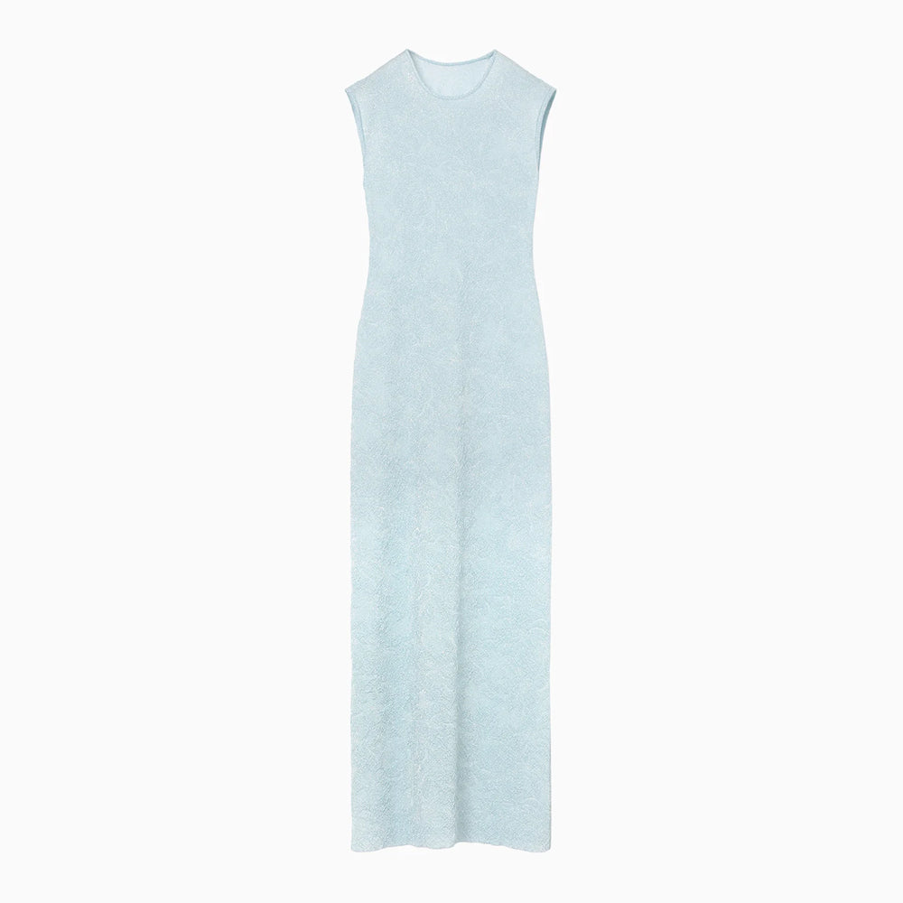 Floral Jacquard Sheer Knit Dress -BLUE- – OBLIGE