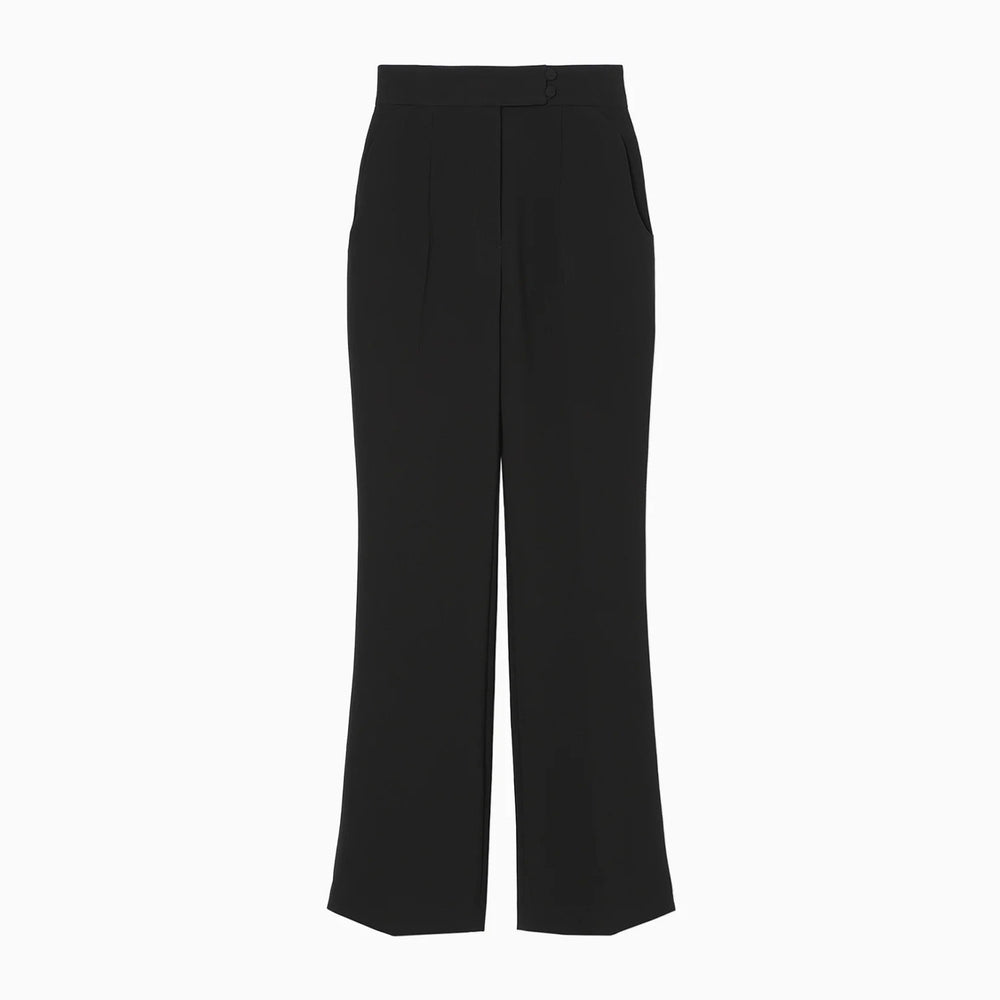 Acetate Polyester High Waisted Center Creased Suit Trousers - black
