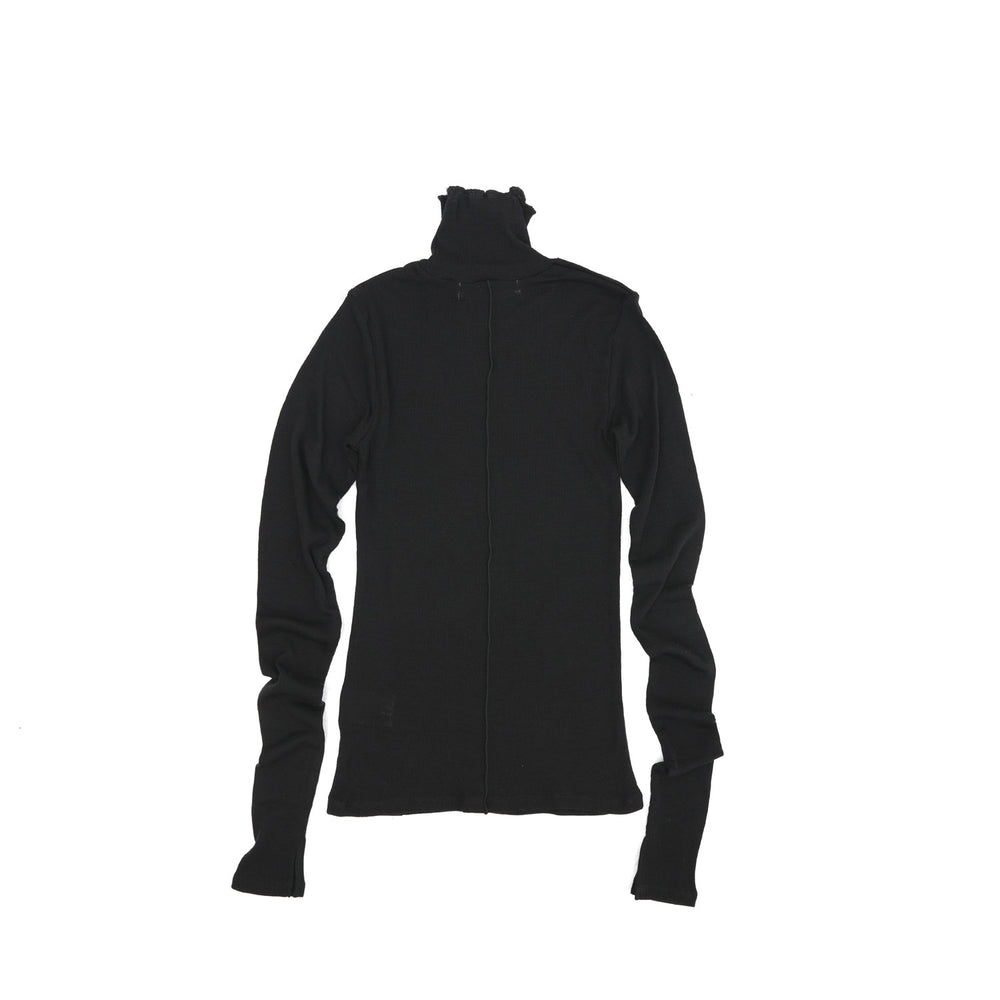 Pure Merino Wool Turtleneck Top -BLACK-