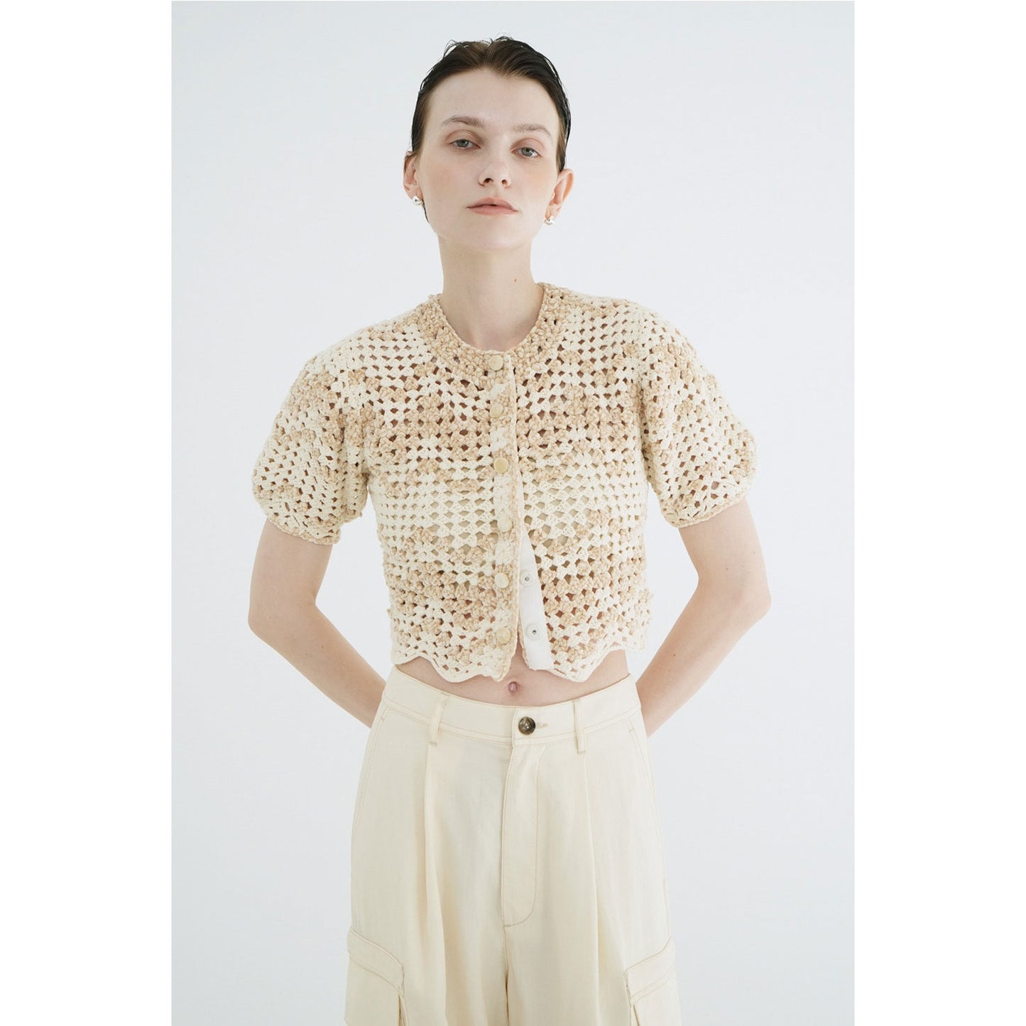 
                  
                    MALL BORDER HAND CROCHET KNIT CARDIGAN
                  
                
