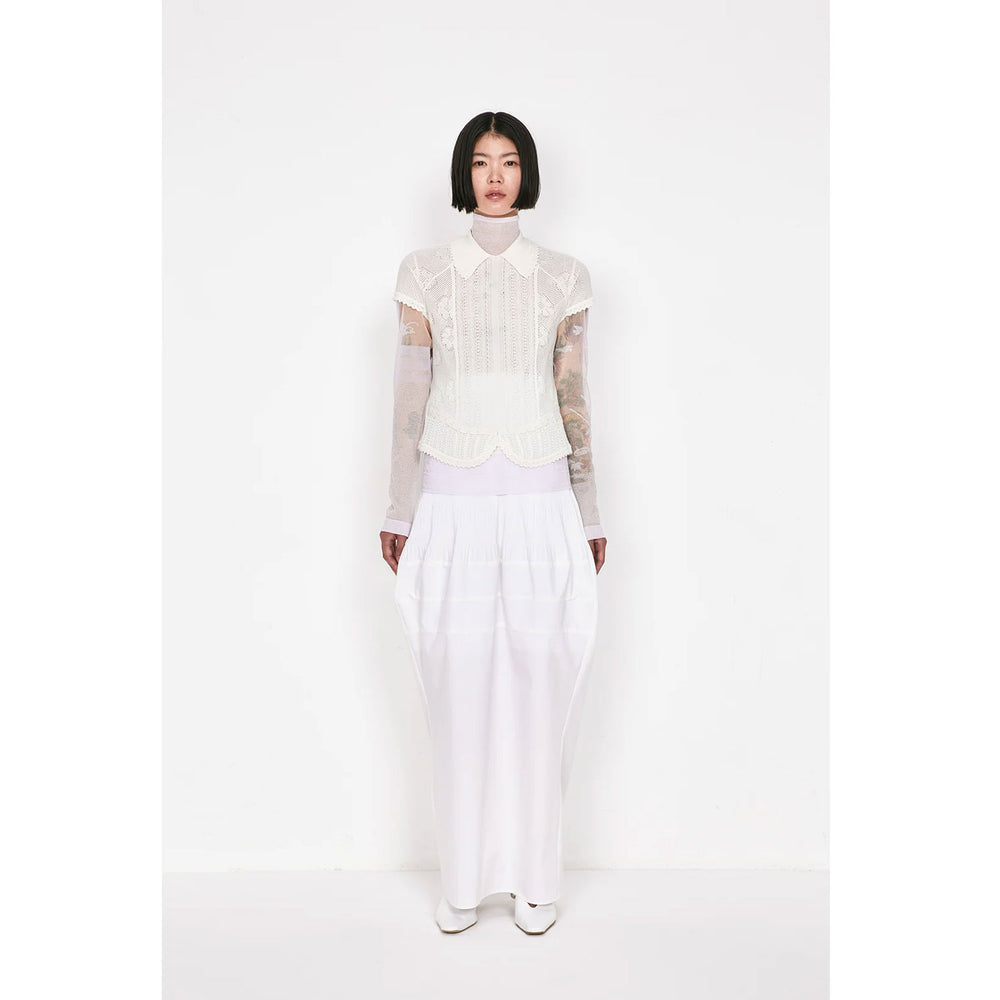 トップス Nature Pattern Sheer Knitted Crew Neck Nature Pattern Sheer Knitted Crew Neck Top-white – OBLIGE