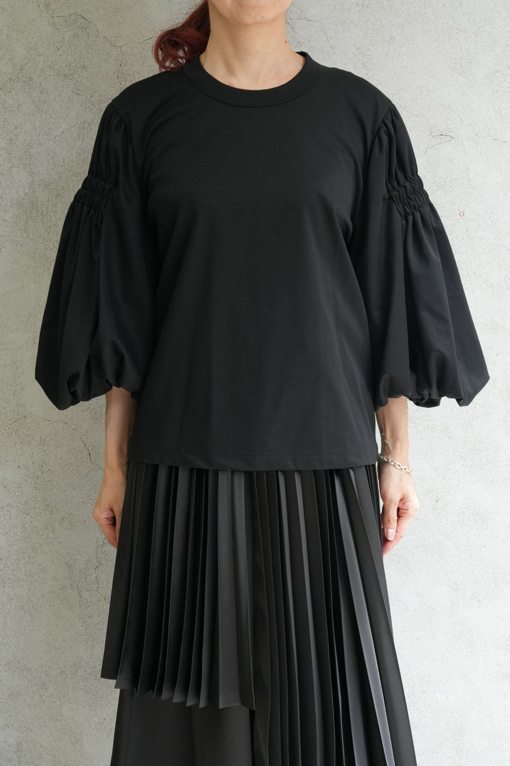 美品⭐︎THREE SQUARE バルーンスリーブシャツ シャーリングバルーンスリーブTOPS-BLACK- – OBLIGE