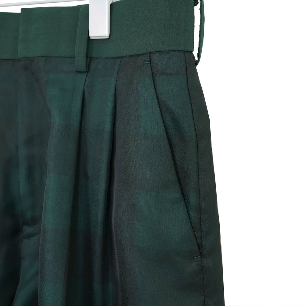 
                  
                    SHEER PLAID WIDE PANTS-GREEN-
                  
                