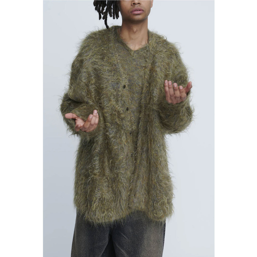 
                  
                    Shaggy V-Neck Cardigan-KHAKI-
                  
                
