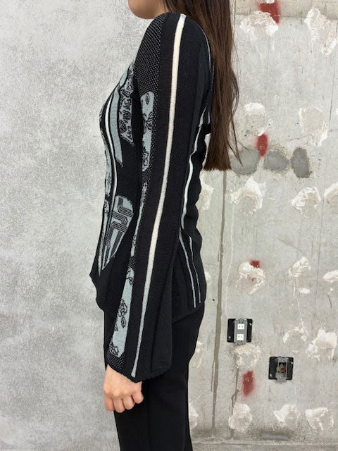 
                  
                    Multi-Pattern Knit Cardigan -BLACK-
                  
                
