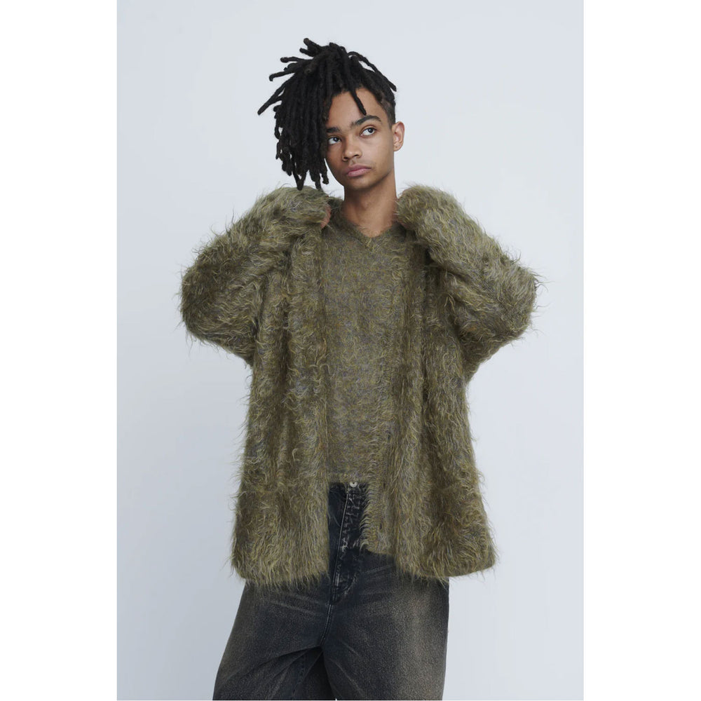 
                  
                    Shaggy V-Neck Cardigan-KHAKI-
                  
                