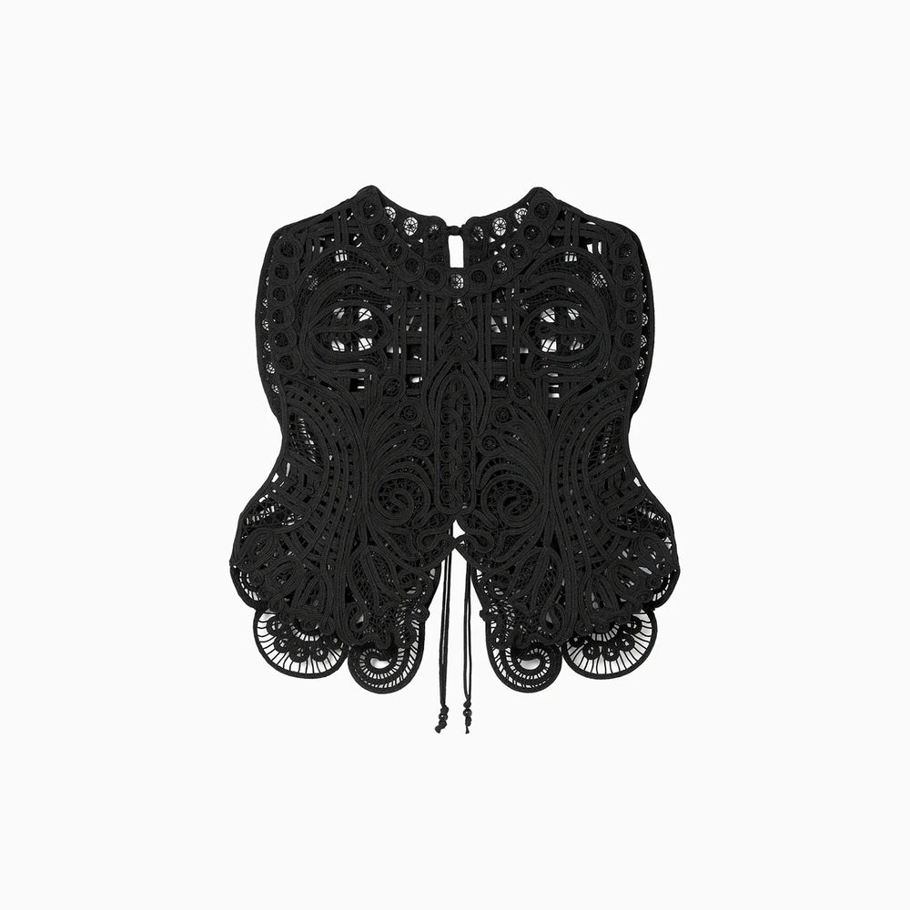 Cord Embroidery Vest - black