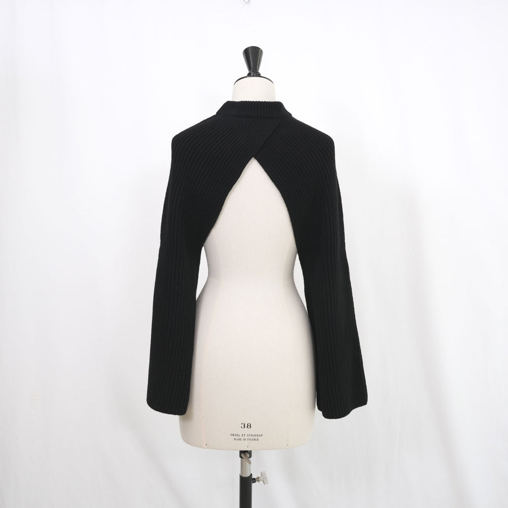 
                  
                    RIBBED KNIT WOOL SHRUG-CAMEL-
                  
                