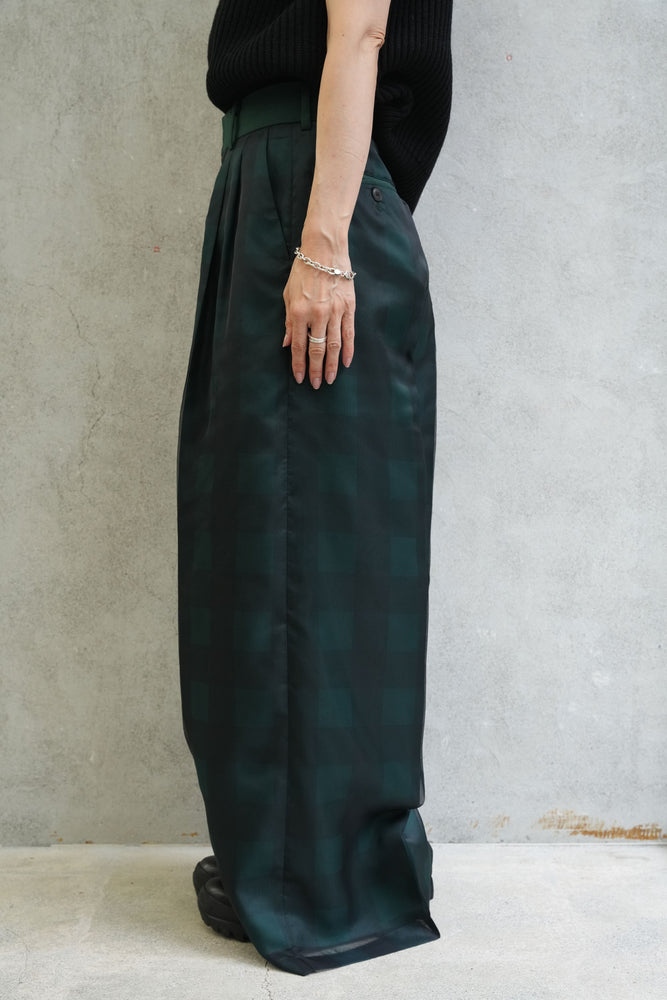 
                  
                    SHEER PLAID WIDE PANTS-GREEN-
                  
                