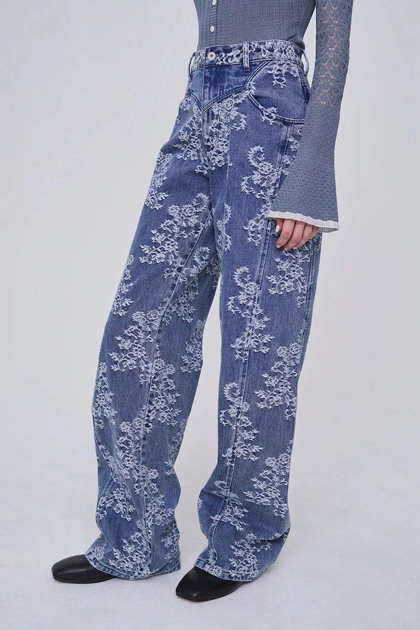 
                  
                    LACE-JACQUARD DENIM STRAIGHT JEANS
                  
                