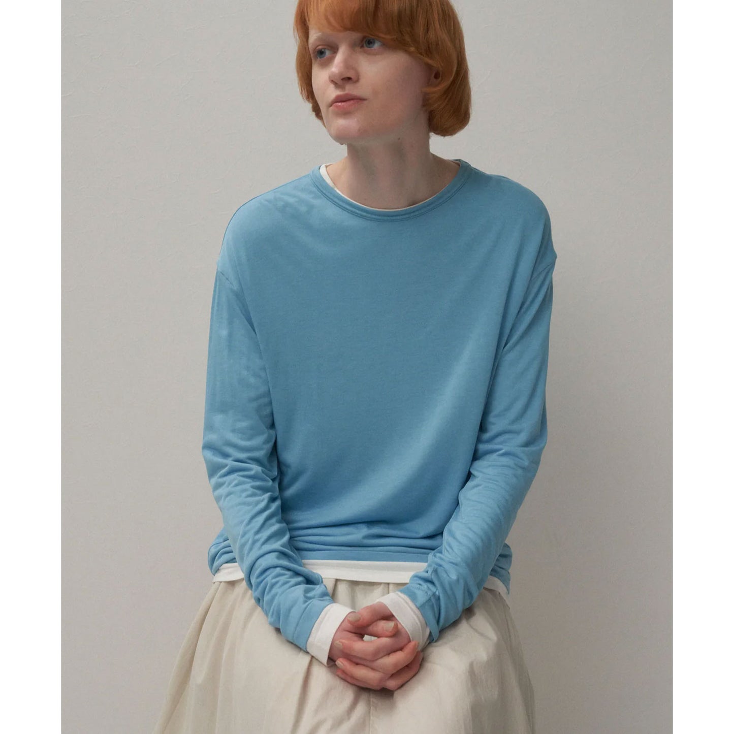 
                  
                    MODAL SILK JERSEY CREWNECK PULLOVER -SAX-
                  
                