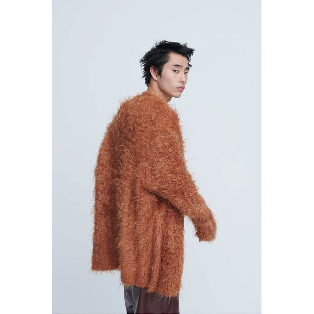 
                  
                    Shaggy V-Neck Cardigan-KHAKI-
                  
                