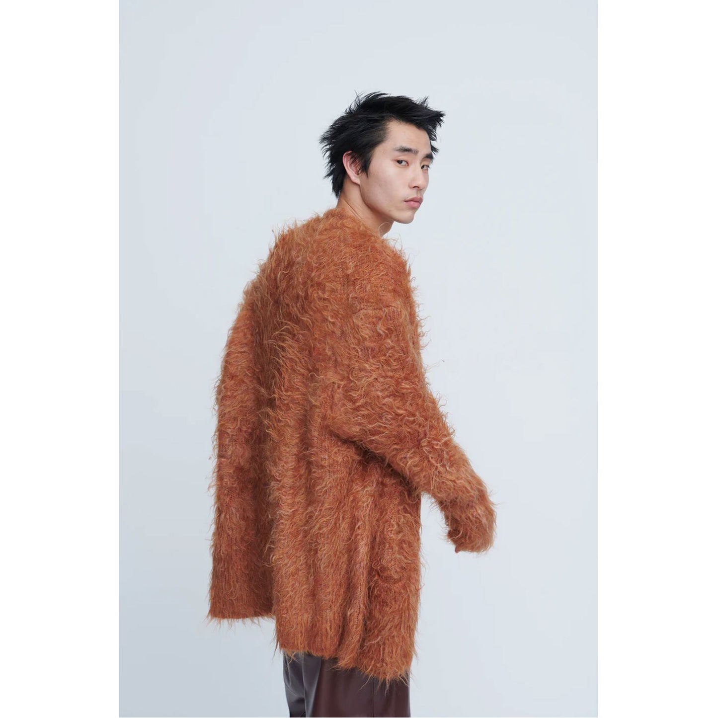 
                  
                    Shaggy V-Neck Cardigan-KHAKI-
                  
                