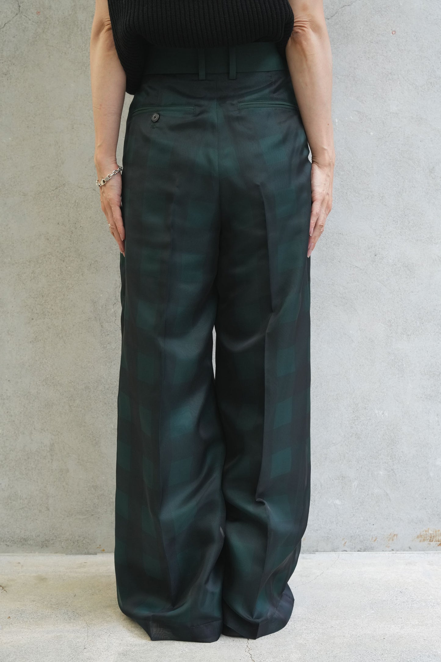 
                  
                    SHEER PLAID WIDE PANTS-GREEN-
                  
                