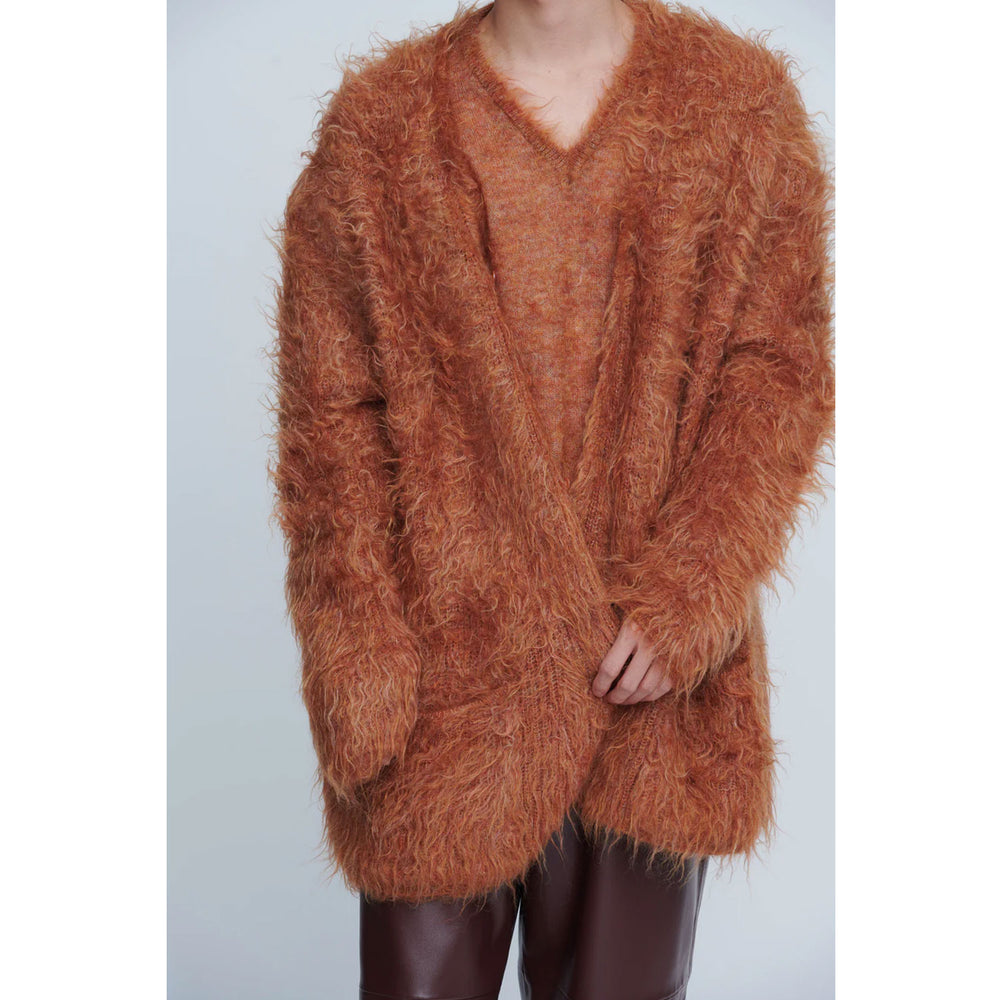 
                  
                    Shaggy V-Neck Cardigan-KHAKI-
                  
                